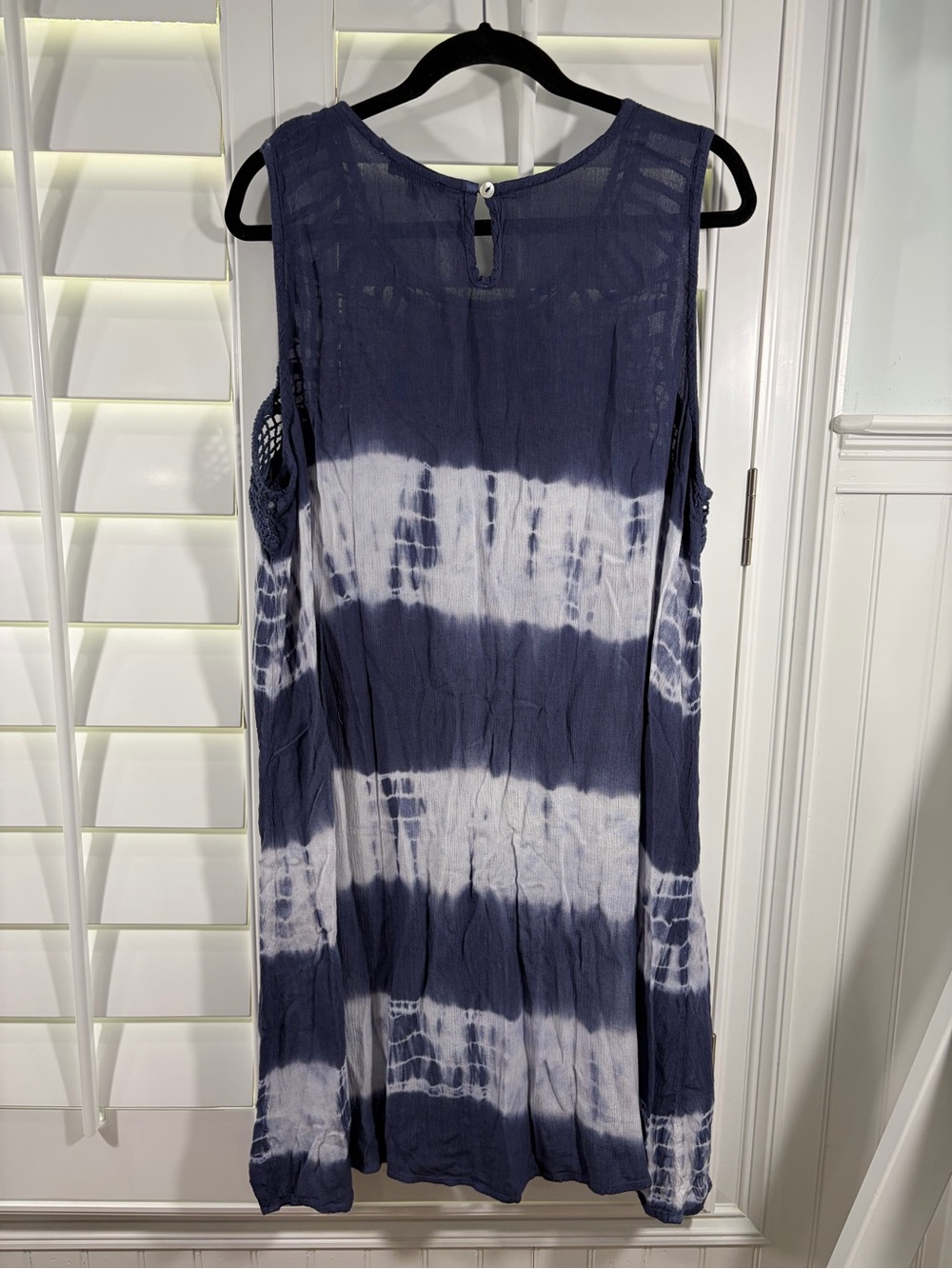 Swim Cover-up Plus Size Crochet Yoke Tie-Dye Swim Coverup — Navy & White (2X) - Picture 2 of 8